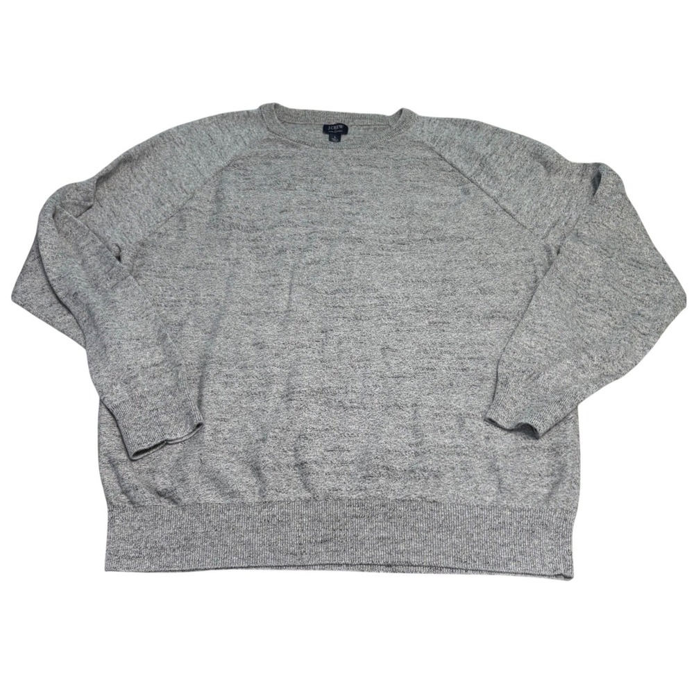 J.Crew Sweater Mens Size Large Gray Cotton Marled Raglan Crewneck Knit Pullover